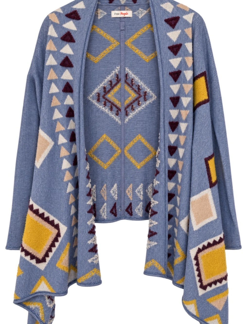 Anthropologie Fiets Voor 2 Aztec Blanket Open Cardigan Blue Wool Size XS NWOT